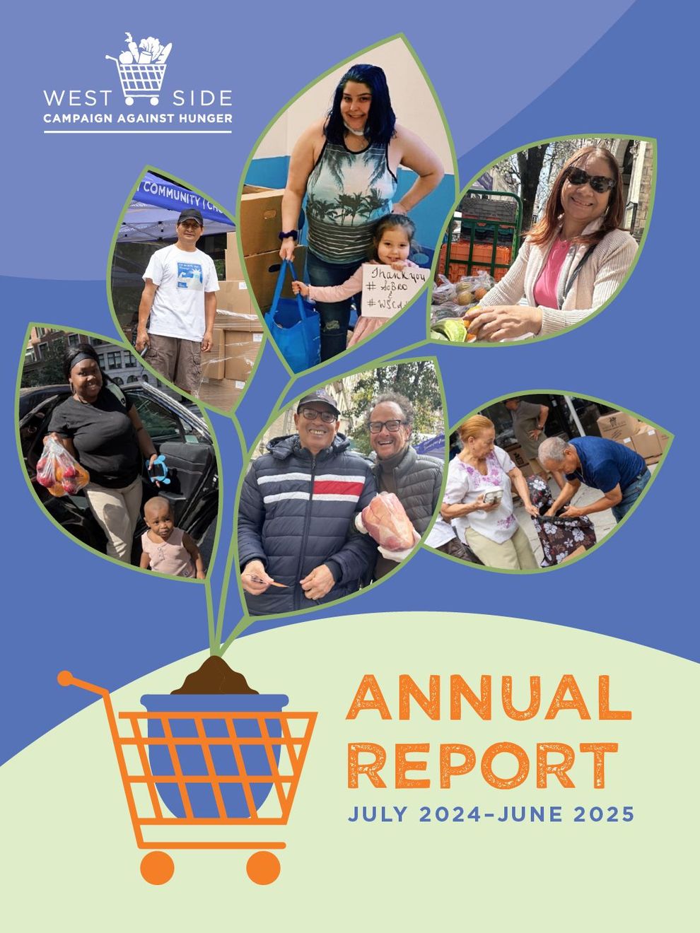 Annual report FY2025 cover with an illustration of a plant growing from a pot in a shopping cart